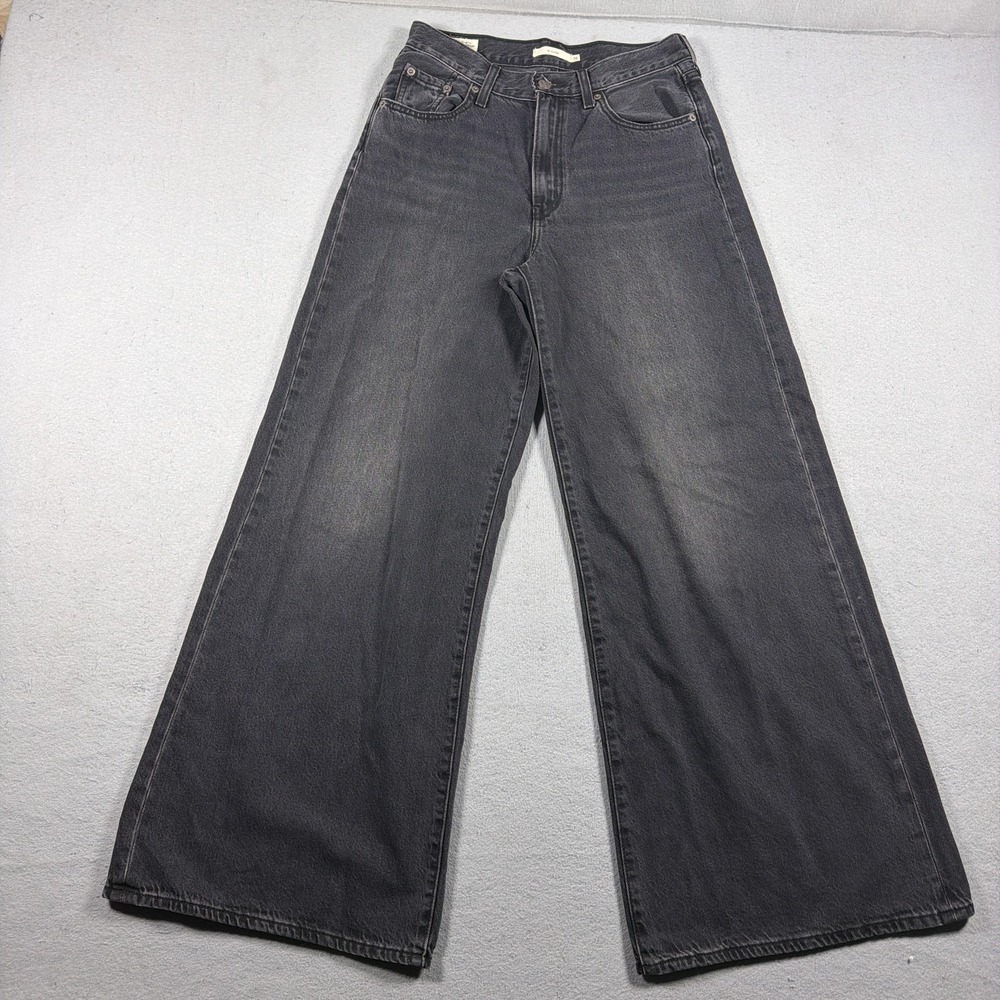 Levis Premium XL Flood Jeans Womens 26 Black Dark Wash High Rise Wide Leg Denim